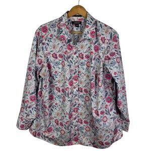 Lands End No Iron Supima Cotton Shirt Size 18W Floral Paisley Button Down Preppy